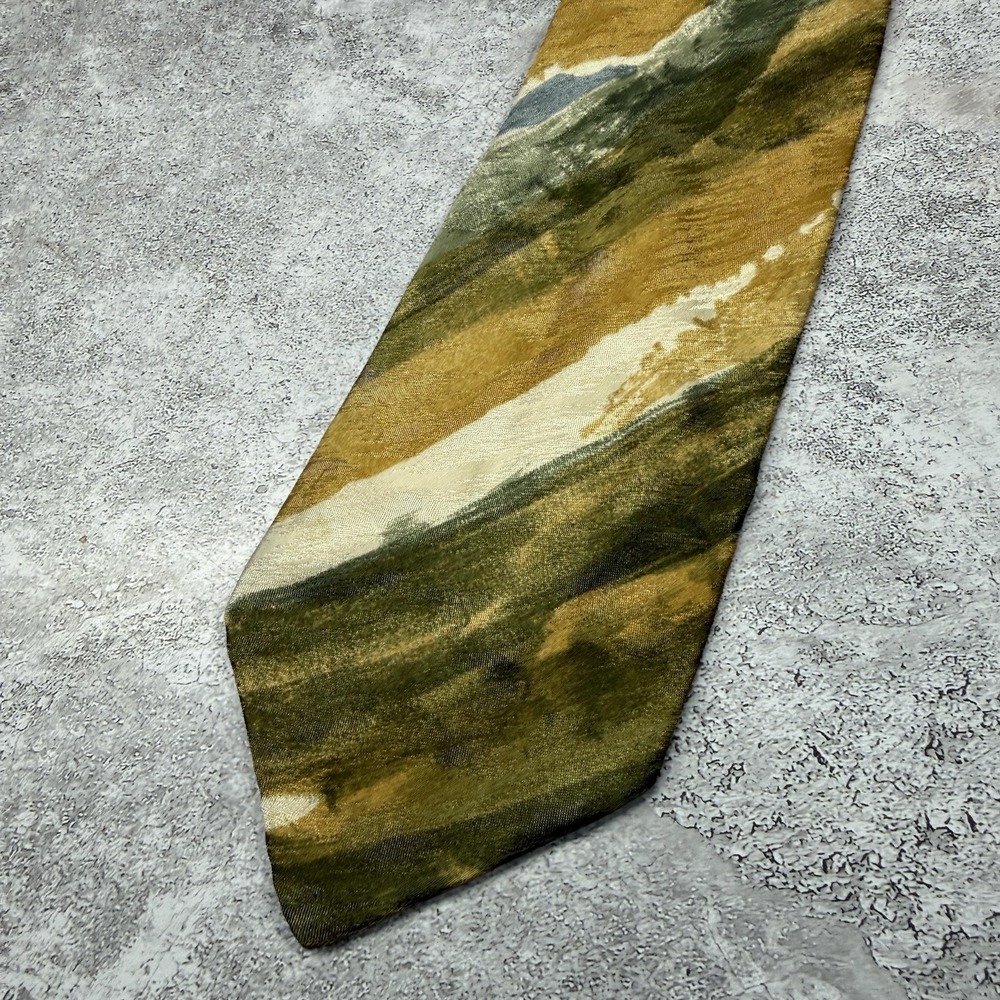 Bachrach Silk Tie Mens One Size Green Striped Pointed Made In Italy Necktie